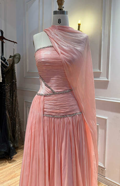 Pretty Sheath Chiffon Long Evening Dress Pink Prom Dress DP08077