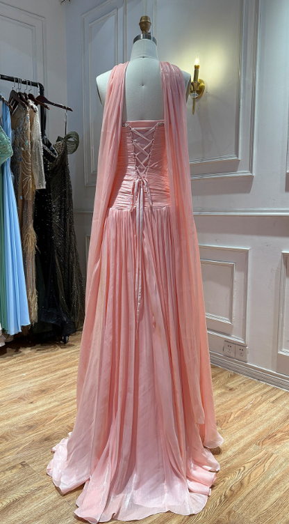 Pretty Sheath Chiffon Long Evening Dress Pink Prom Dress DP08077