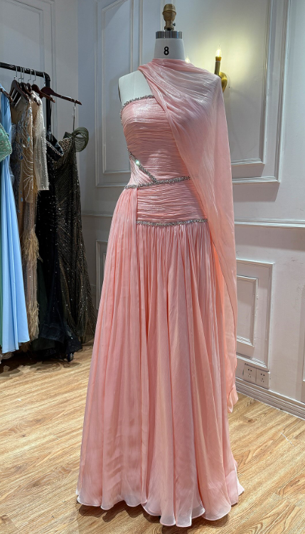 Pretty Sheath Chiffon Long Evening Dress Pink Prom Dress DP08077