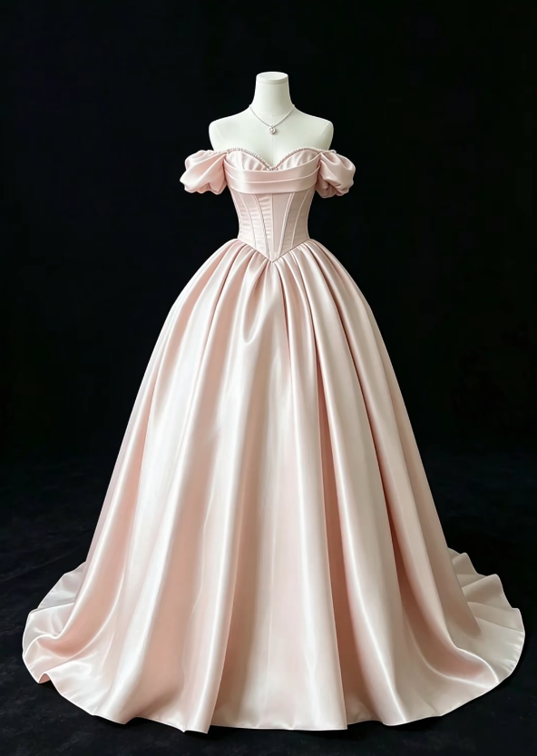 Pretty A-line Satin Long Evening Dress Pink Prom Dress DP08078