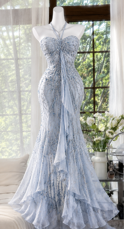 Gorgeous Mermaid Chiffon Beaded Long Evening Dress Pink Prom Dress DP08080