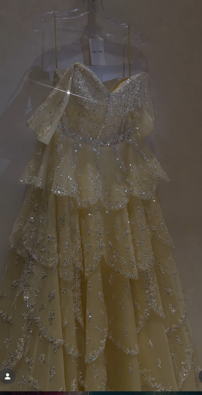 Gorgeous A-Line Tulle Beaded Long Evening Dress Yellow Prom Dress DP08087