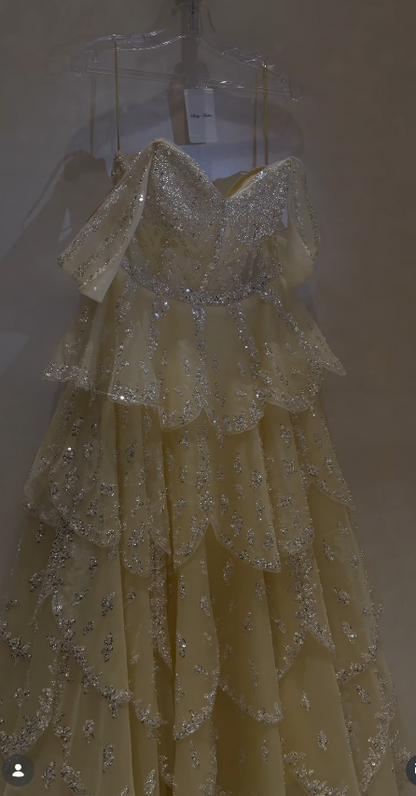 Gorgeous A-Line Tulle Beaded Long Evening Dress Yellow Prom Dress DP08087