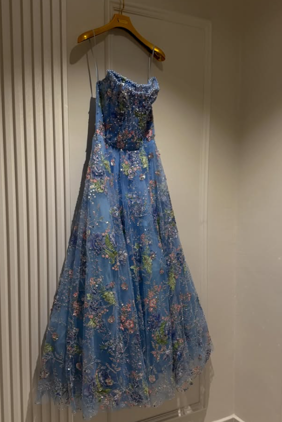 Fairy  A-Line Beaded Tulle Long Evening Dress Blue Prom Dress DP08090
