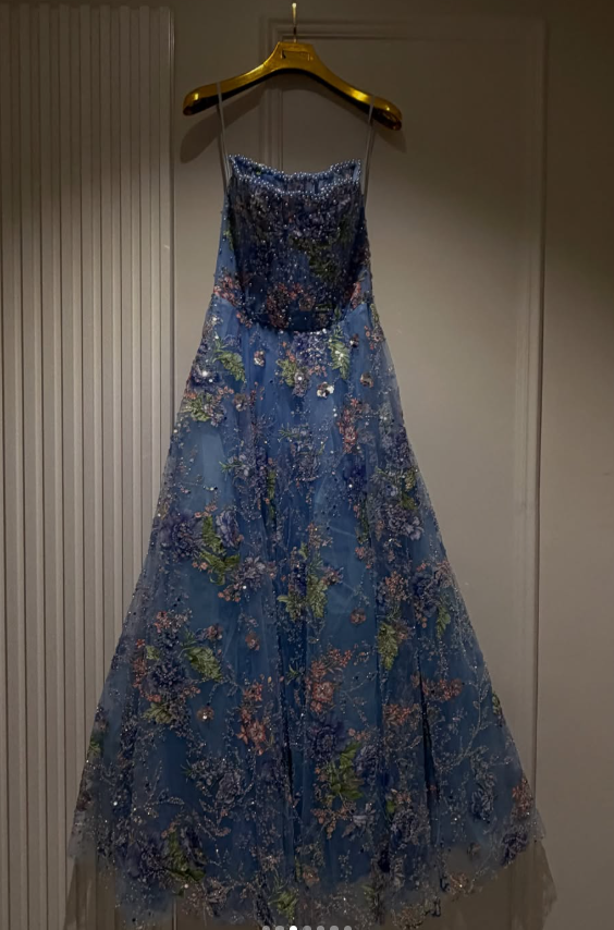Fairy  A-Line Beaded Tulle Long Evening Dress Blue Prom Dress DP08090