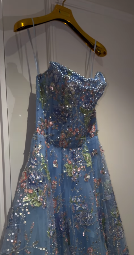 Fairy  A-Line Beaded Tulle Long Evening Dress Blue Prom Dress DP08090