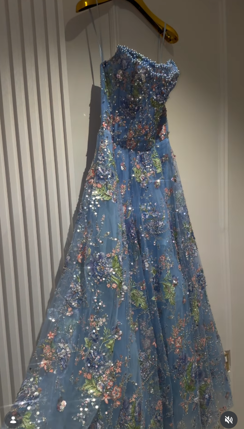 Fairy  A-Line Beaded Tulle Long Evening Dress Blue Prom Dress DP08090