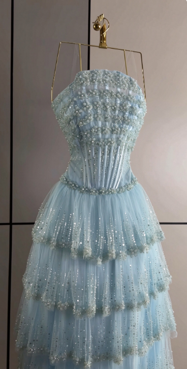 Fairy A-Line Tulle Long Evening Dress Pale Blue Prom Dress DP08097