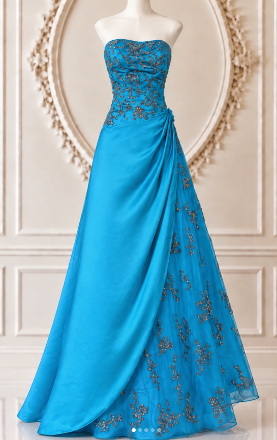 Fairy A-Line Satin Long Evening Dress Blue Prom DressDP08099
