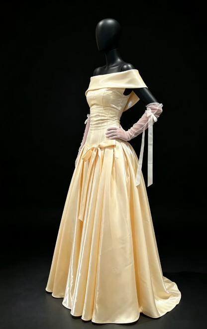Pretty Yellow Prom Dress A-Line Satin Long Evening Dress DP08102