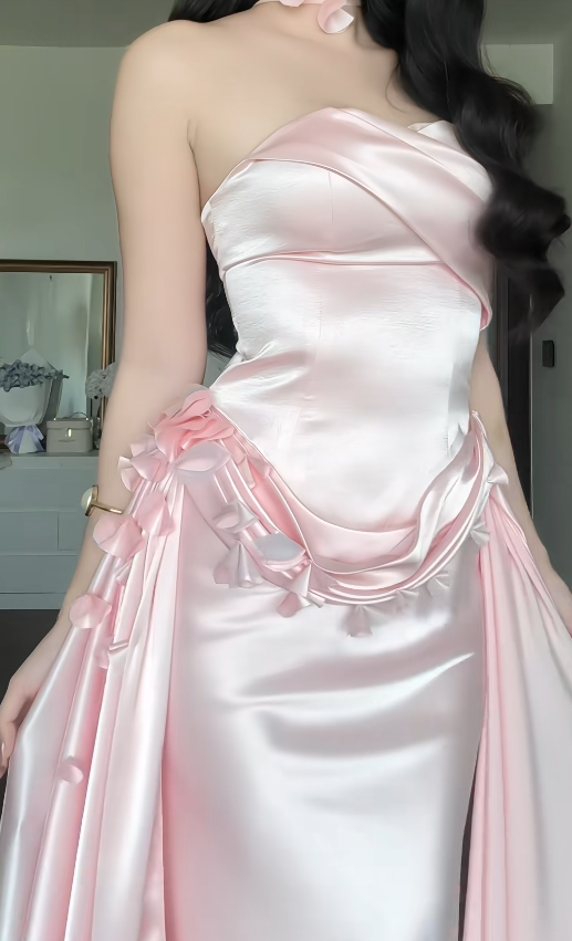 Pretty Pink Prom Dress Sheath Satin Long Evening Dress DP08103