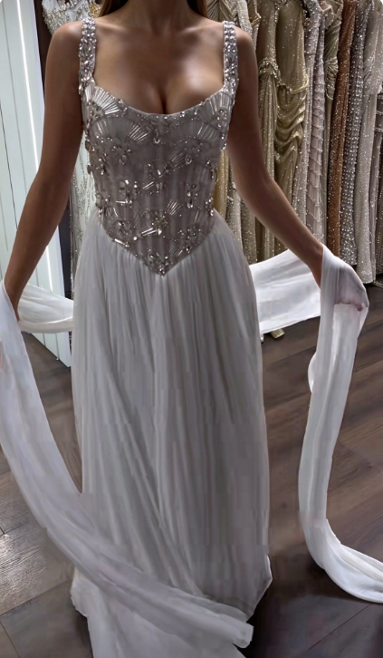 Pretty White Prom Dress Sheath Chiffon Long Evening Dress DP08104