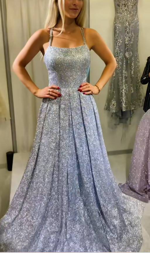 Pretty Silver Prom Dress A-Line Satin Long Evening Dress DP08106