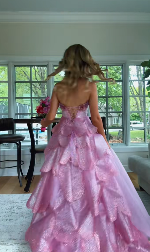 Pretty Pink Prom Dress A-Line Tulle Long Evening Dress DP08108