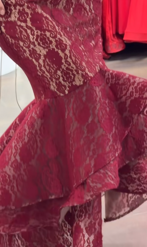 Pretty Burgundy Prom Dress Mermaid Lace Long Evening Dress DP08112