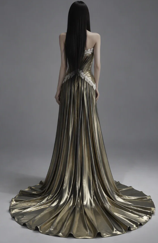 Pretty Gold Prom Dress Sheath Satin Long Evening Dress DP08127