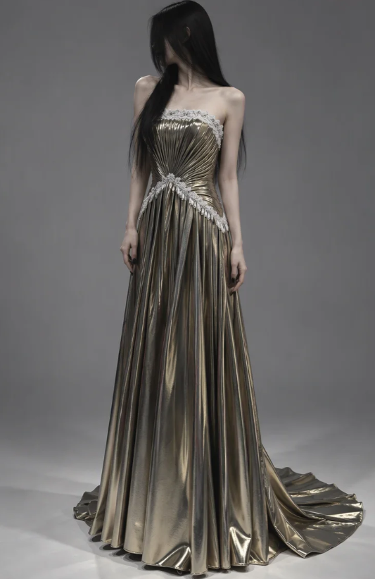 Pretty Gold Prom Dress Sheath Satin Long Evening Dress DP08127