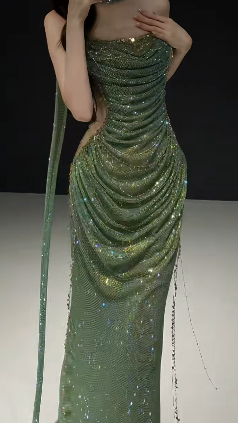 Pretty Green Prom Dress Sheath Tulle Long Evening Dress DP08128
