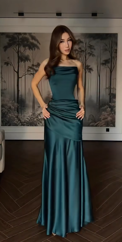 Pretty Dark Teal Prom Dress Sheath Satin Long Evening Dress DP08130