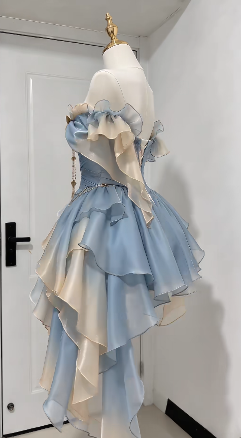 Pretty Blue Short Prom Dress Sheath Chiffon Birthday Dress DP08133