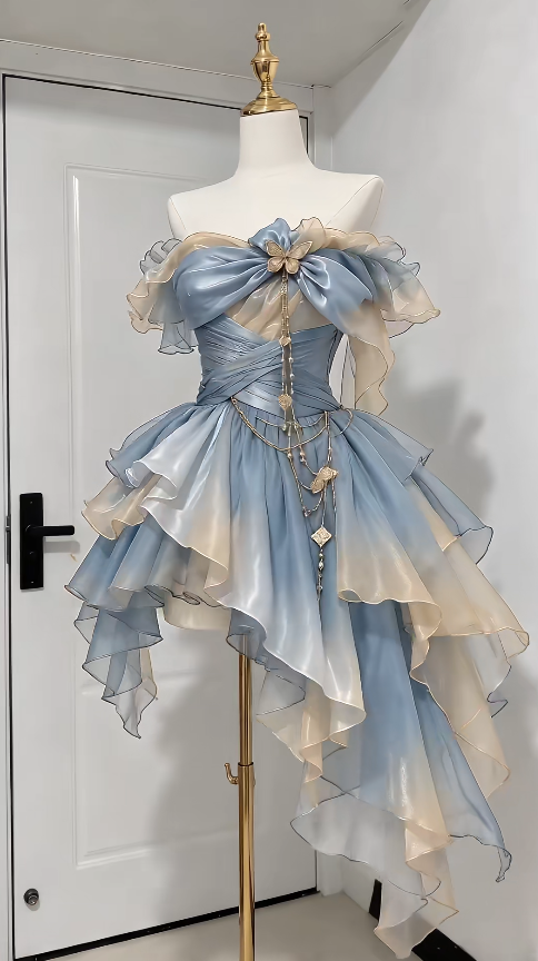 Pretty Blue Short Prom Dress Sheath Chiffon Birthday Dress DP08133