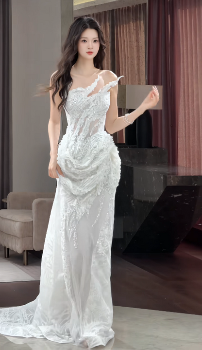 Chic White Wedding Dress Sheath Lace Bridal Gown DP08137