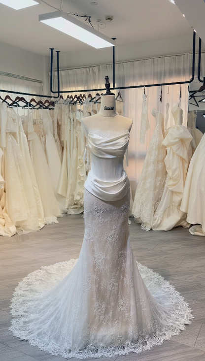 Chic White Wedding Dress Sheath Lace Bridal Gown DP08138