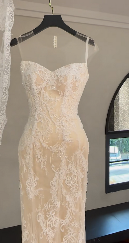 Chic Champagne Wedding Dress Mermaid Lace Bridal Gown DP08139