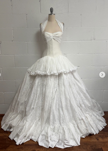 Schlichtes weißes Brautkleid, A-Linie, Spitze, langes Hochzeitskleid DP08182