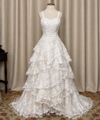 Schlichtes weißes Brautkleid, A-Linie, Spitze, langes Hochzeitskleid DP08183