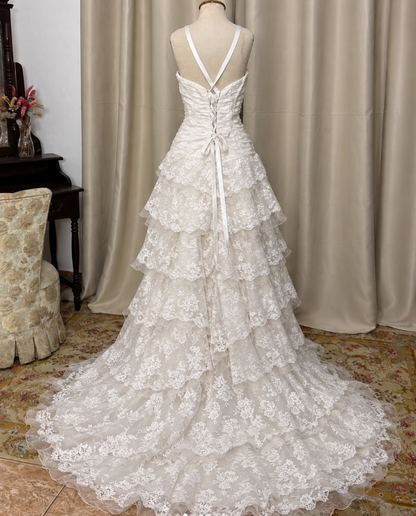 Schlichtes weißes Brautkleid, A-Linie, Spitze, langes Hochzeitskleid DP08183