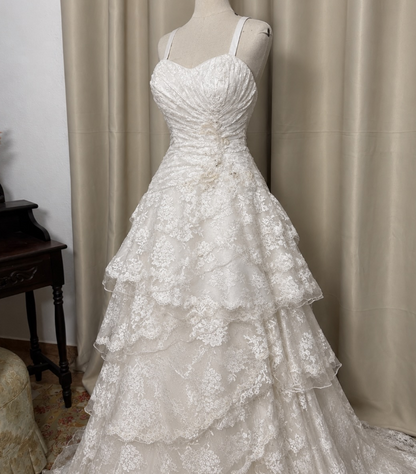Schlichtes weißes Brautkleid, A-Linie, Spitze, langes Hochzeitskleid DP08183