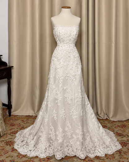 Robe de mariée blanche simple bustier coupe trapèze en dentelle robe de mariage longue DP08184