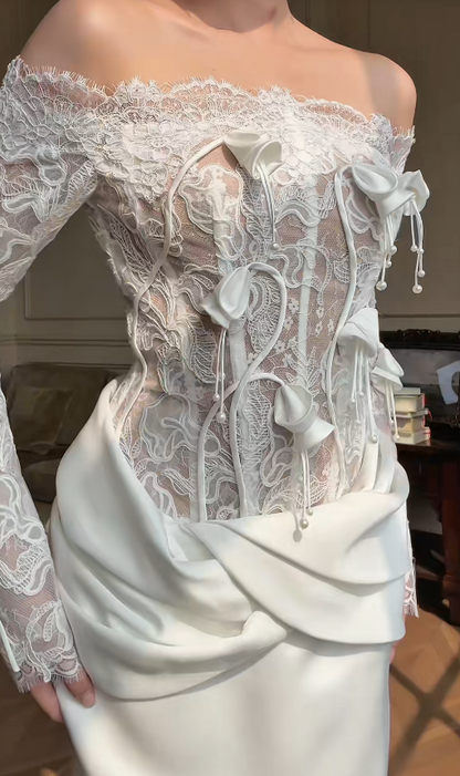 Pretty White Bridal Gown Sheath Satin Long Wedding Dress DP08185
