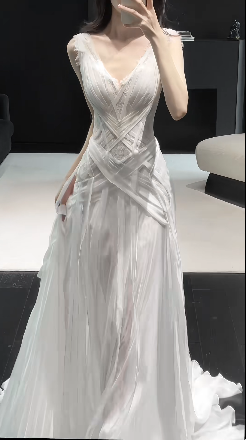 Pretty White Bridal Gown Sheath Chiffon Long Wedding Dress DP08187
