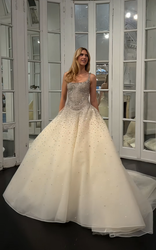 Pretty Light Champagne Bridal Gown A-Line Sequins Tulle Long Wedding Dress DP08192