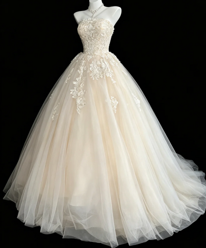 Schönes weißes Brautkleid A-Linie Spitze Tüll langes Hochzeitskleid DP08193
