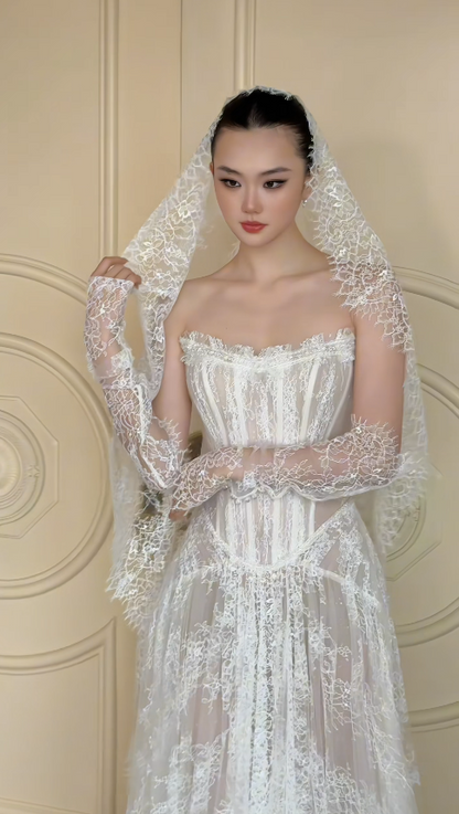 Pretty White Bridal Gown A-Line Lace Long Wedding Dress DP08195