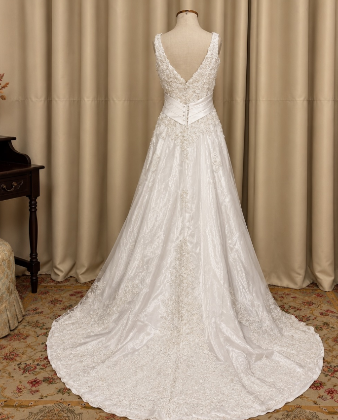Pretty White Bridal Gown A-Line Tulle Appliques Long Wedding Dress DP08198