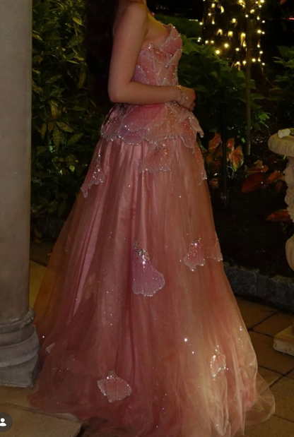 Fairy Coral Prom Dress A-Line Tulle Long Evening Dress DP08205