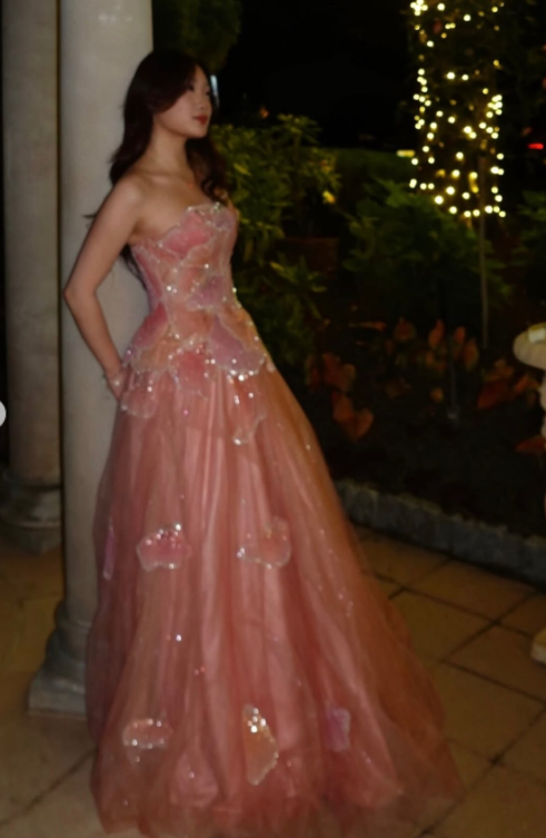 Robe de bal Fairy Coral, robe de soirée longue en tulle de coupe trapèze DP08205