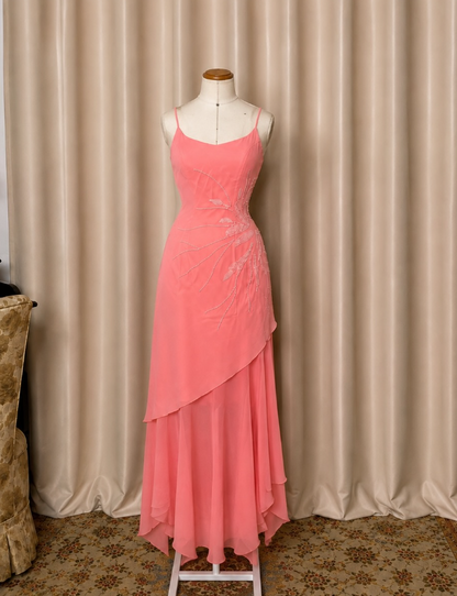 Fairy Pink Prom Dress Sheath Beaded Chiffon Long Evening Dress DP08206