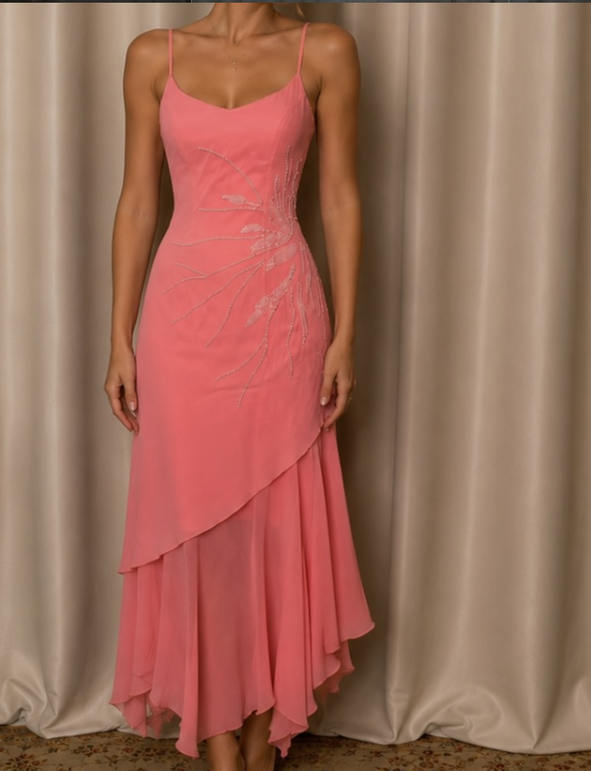 Fairy Pink Prom Dress Sheath Beaded Chiffon Long Evening Dress DP08206