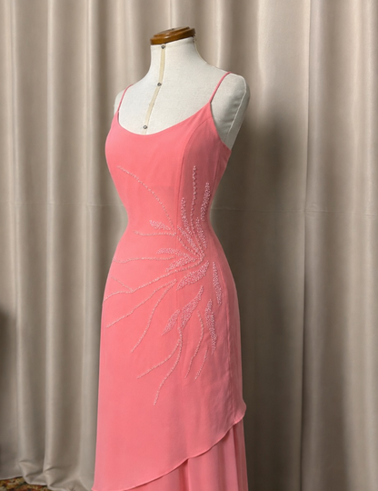 Fairy Pink Prom Dress Sheath Beaded Chiffon Long Evening Dress DP08206