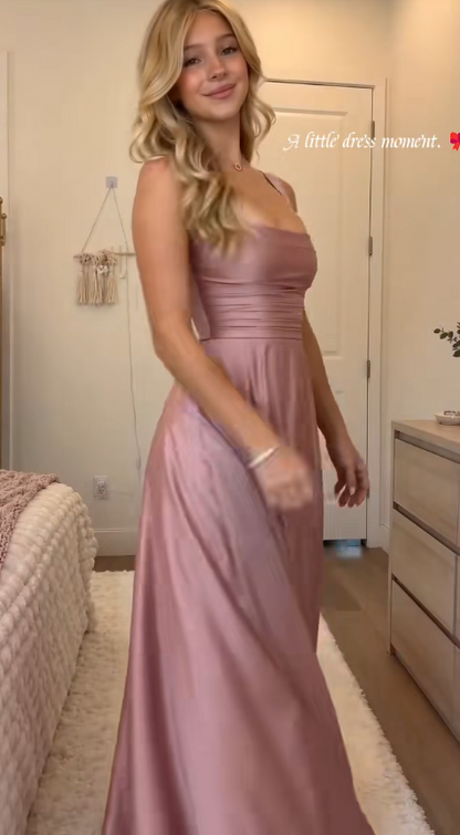 Fairy Dusty Pink Prom Dress A-Line Satin Long Evening Dress DP08208