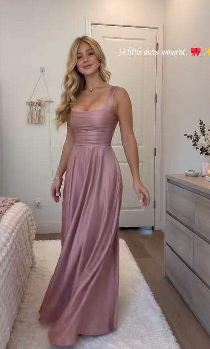 Fairy Dusty Pink Prom Dress A-Line Satin Long Evening Dress DP08208
