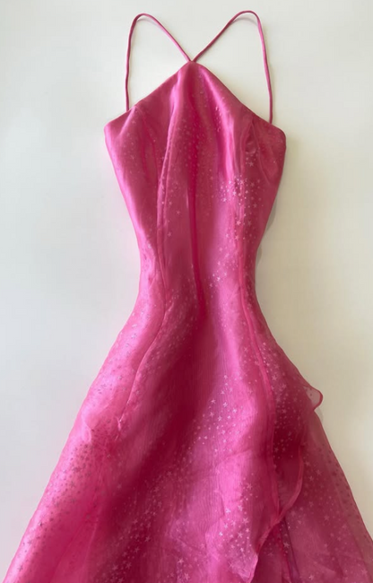 Fairy Hot Pink Prom Dress Sheath Tulle Long Evening Dress DP08209