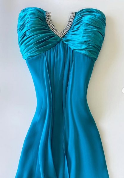 Élégante robe de bal bleue fourreau en mousseline, robe de soirée longue DP08211