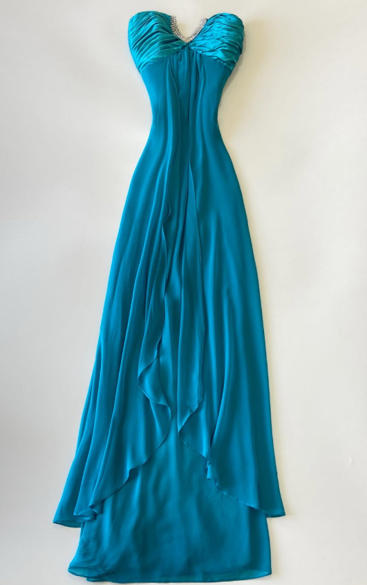 Élégante robe de bal bleue fourreau en mousseline, robe de soirée longue DP08211