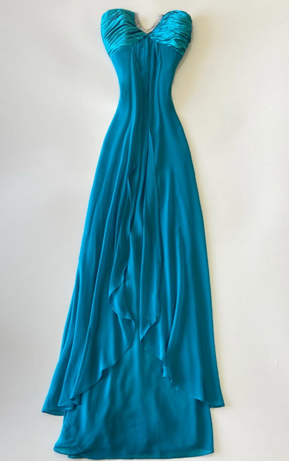 Élégante robe de bal bleue fourreau en mousseline, robe de soirée longue DP08211